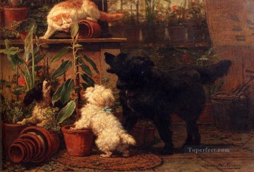In The Greenhouse chat animal Henriette Ronner Knip Peinture à l'huile